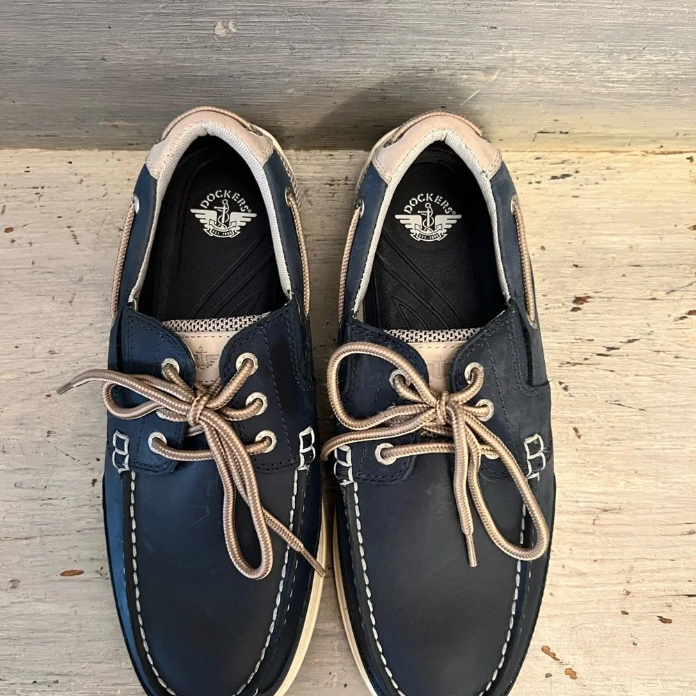 Dockers Men’s Beacon Genuine‎ Leather Navy Blue Lace Up Loafer Boat Shoes 9.5 LN